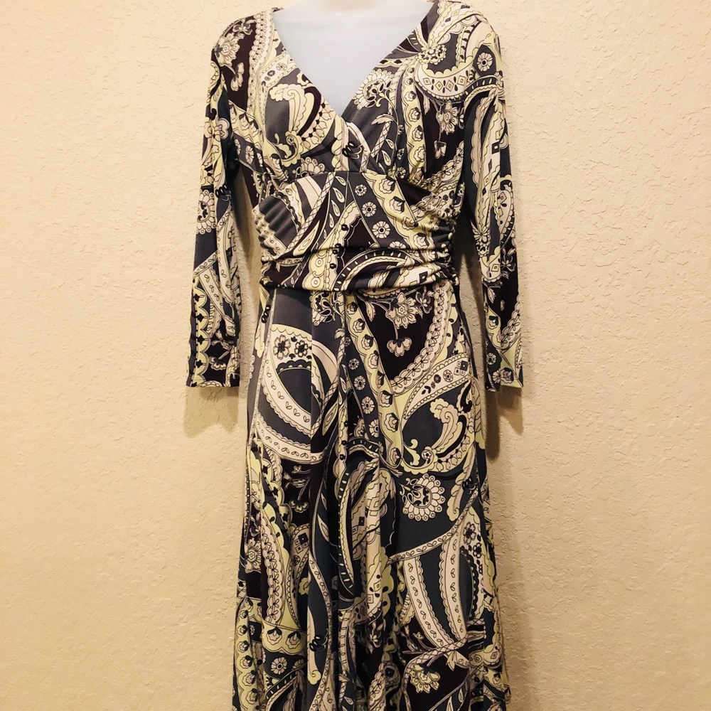{Ann Taylor}Earth paisley 3/4 gathered waist dress